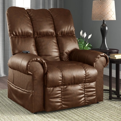 Power Lift Recliner, Chocolate Brown Leather-Like, Tufted Back, Pocket