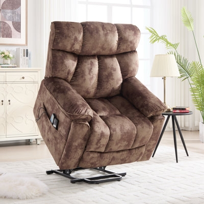 Power Lift Recliner Chocolate Brown Mottled Microfiber Upholstery