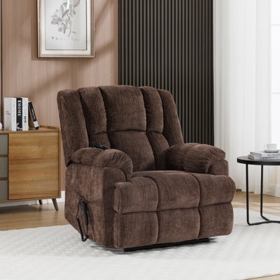 Power Lift Recliner Chocolate Brown Ribbed Texture Corded Remote
