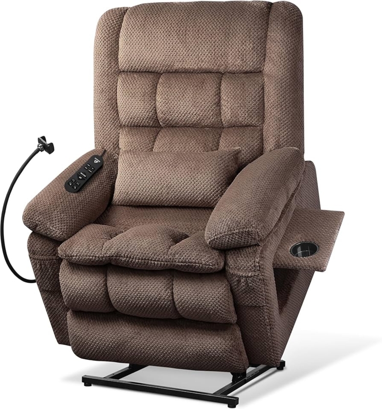 Power Lift Recliner Coffee Brown Integrated Tray Phone Mount