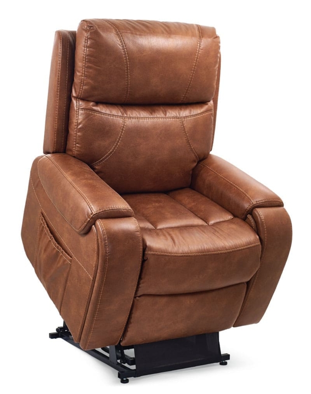 Power Lift Recliner Cognac Leather-Like Side Pocket Integrated Footrest