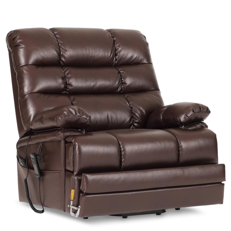 Power Lift Recliner Dark Brown Leather-Like Extended Footrest