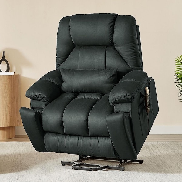 Power Lift Recliner Dual Motor Dark Gray Segmented Back Side Pocket