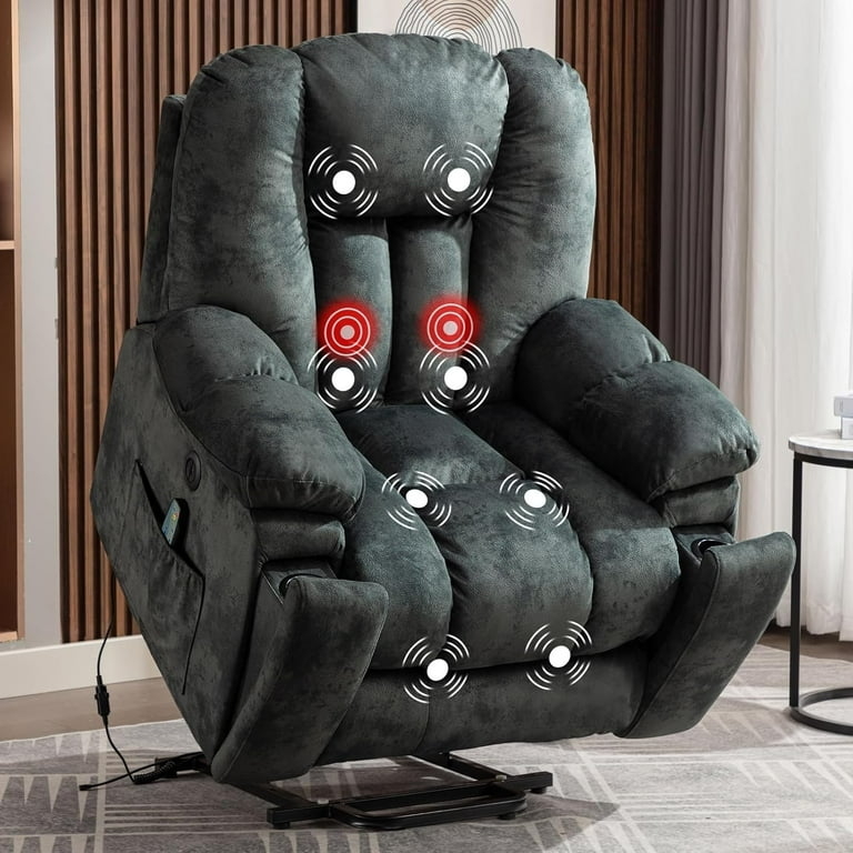 Power Lift Recliner Heavy Duty Charcoal Gray Cup Holders Massage