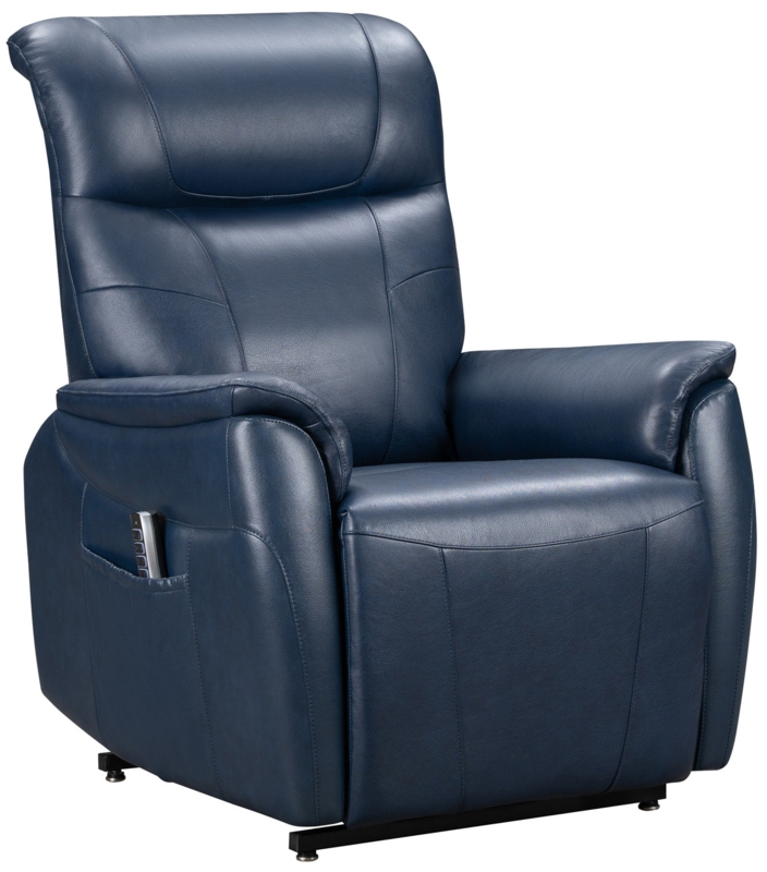 Power Lift Recliner Integrated Remote Pocket Navy Leather Like