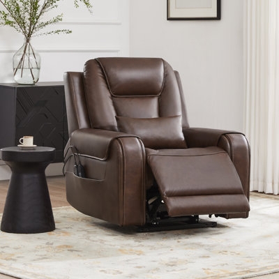 Power Lift Recliner Leather-Like with Lumbar Pillow and Side Pocket