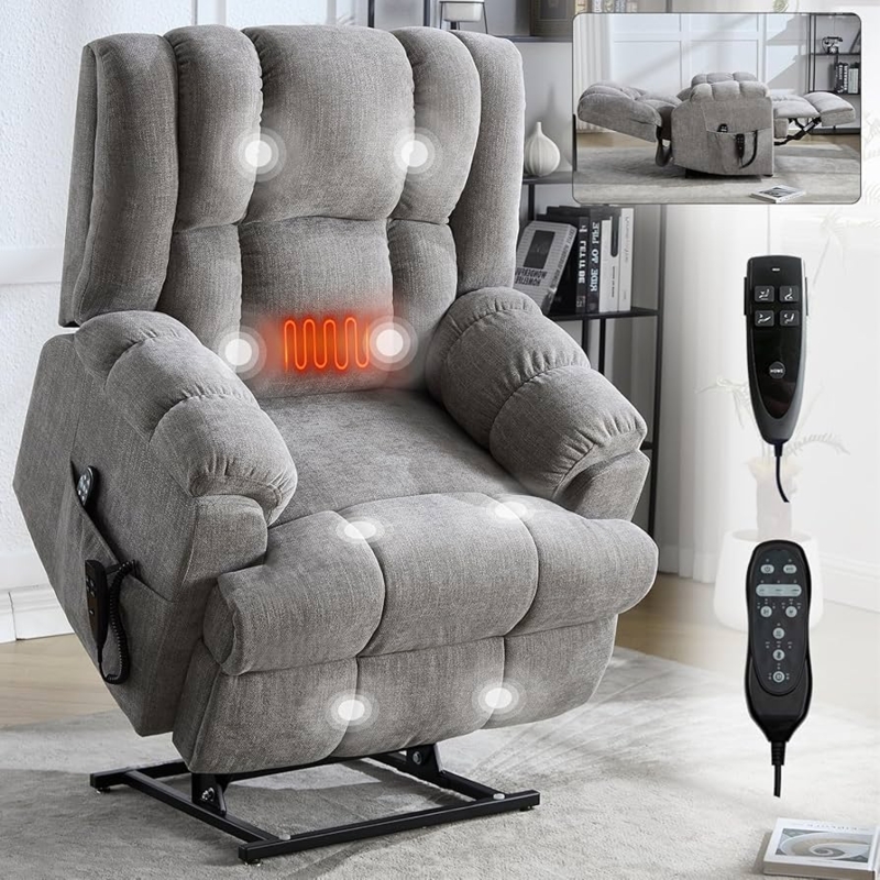 Power Lift Recliner Light Grey Heat And Massage Dual Remotes