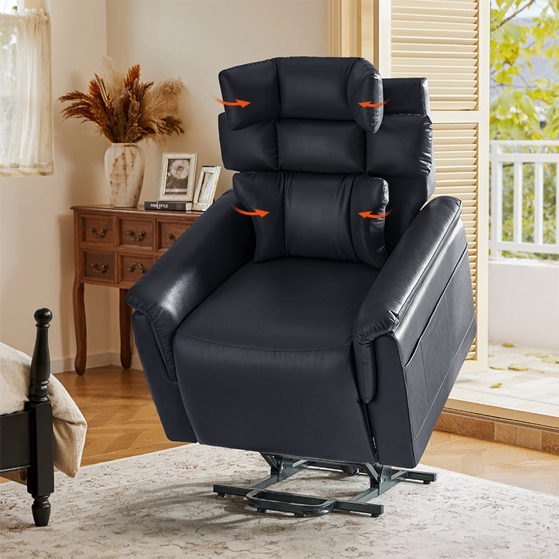 Power Lift Recliner, Navy Blue Leather-Like, Power Lift Mechanism, Headrest
