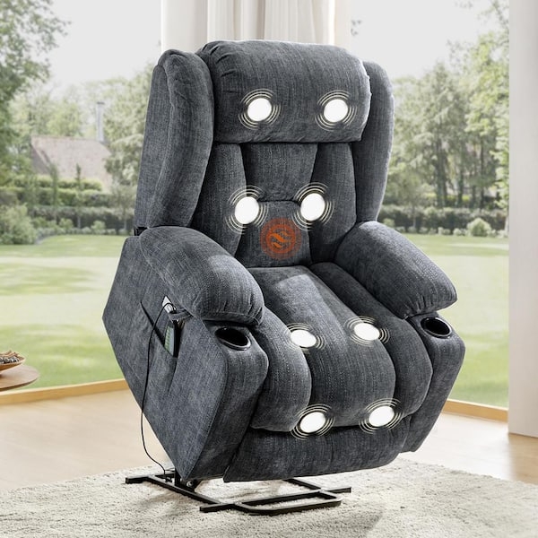 Power Lift Recliner Navy Blue Oversized Silhouette Massage Heat