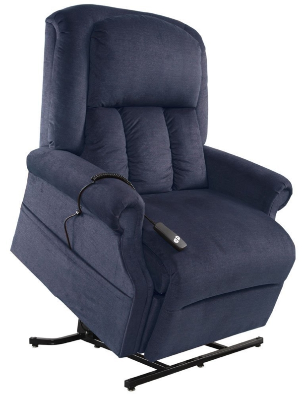 Power Lift Recliner Navy Blue Pillowed Back Chaise Footrest