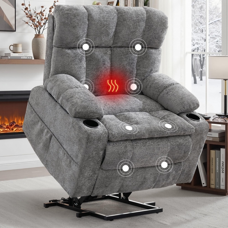 Power Lift Recliner Oversized with Segmented Back and Cup Holders