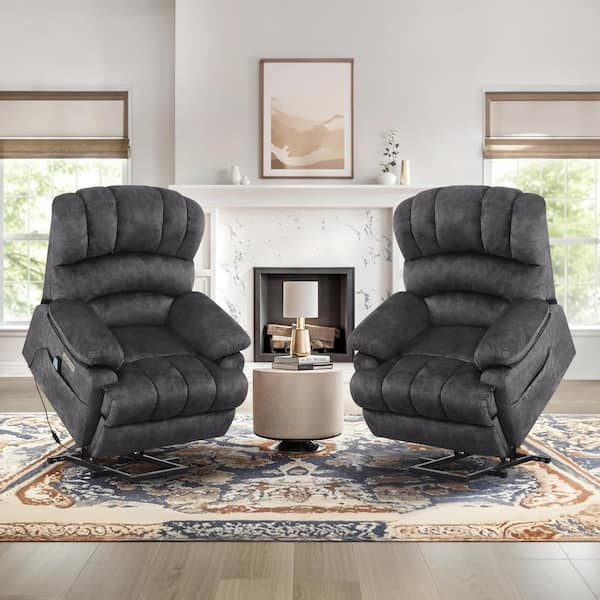 Power Lift Recliner Set Charcoal Gray Tiered Backrest