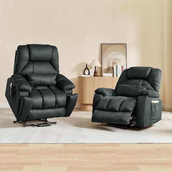Power Lift Recliner Set Dark Gray Dual Motor Oversized Silhouette