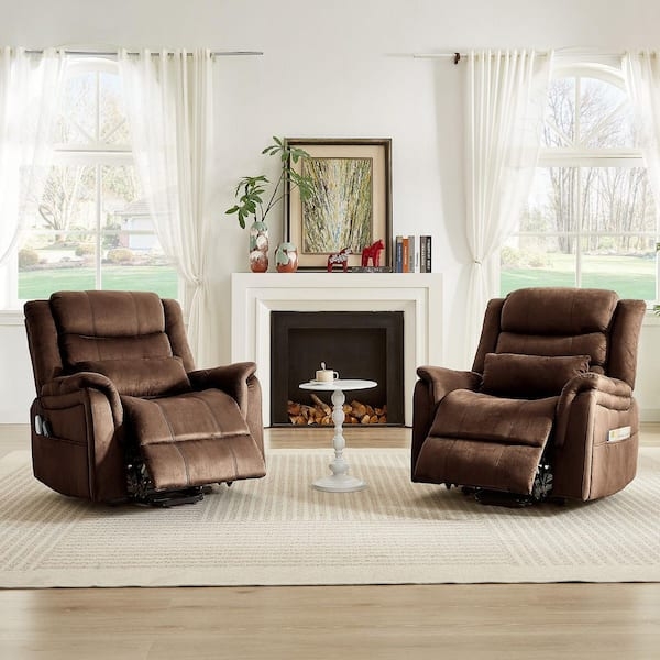 Power Lift Recliner Set in Microsuede with Lumbar Pillows