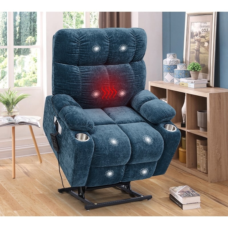 Power Lift Recliner Slate Blue 8 Point Massage Heat Cup Holders
