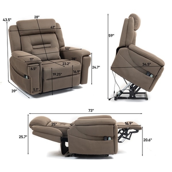 Power Lift Recliner Taupe Textured Fabric Oversized 50 Inch Width