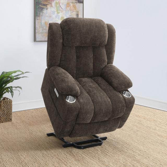 Power Lift Recliner with Built-In Cup Holders and Ribbed Texture