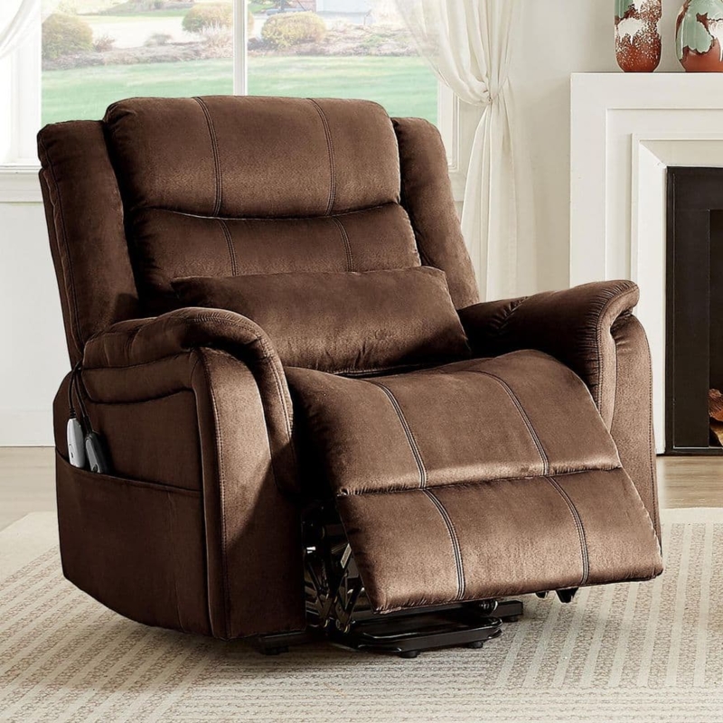 Power Lift Recliner with Channeled Upholstery and Wired Remote