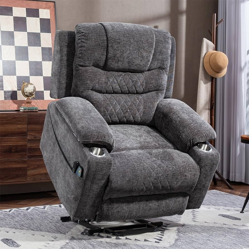 Power Lift Recliner with Cup Holders, Diamond Stitching, and Side Pocket