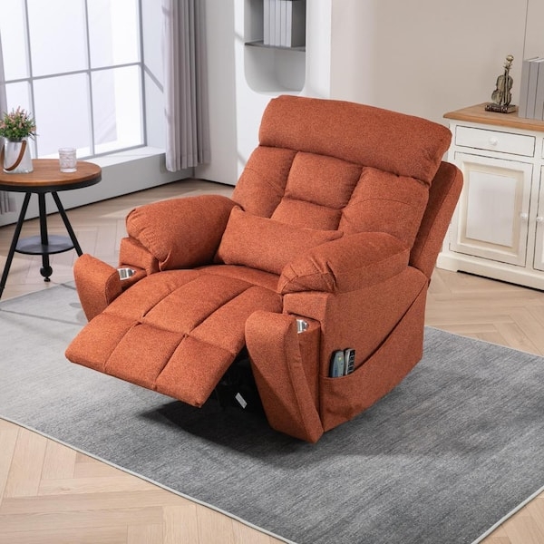 Power Lift Recliner with Cup Holders in Textured Chenille Fabric