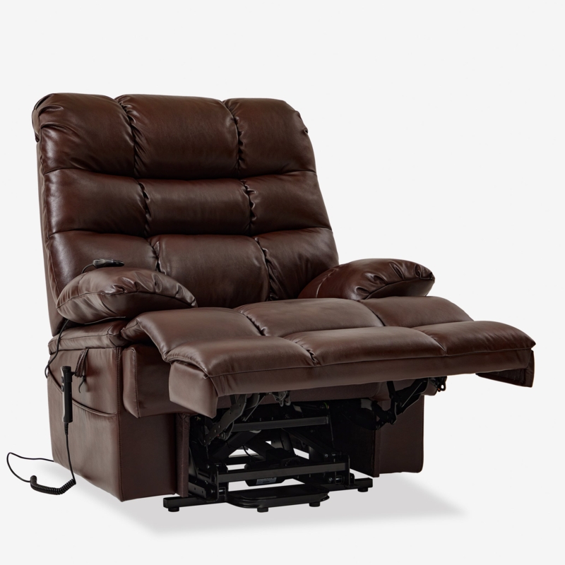 Power Lift Recliner with Exposed Metal Mechanism and Segmented Back