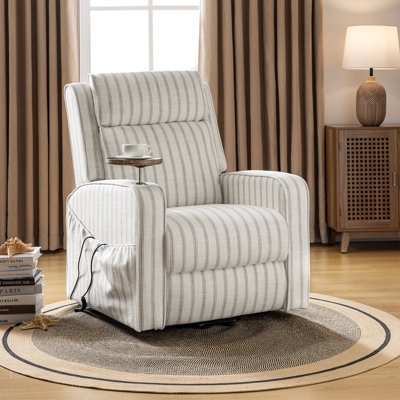 Power Lift Recliner with Integrated Swivel Tray Table and Stripes