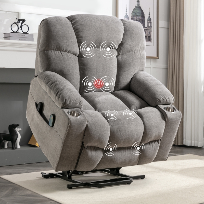 Power Lift Recliner with Massage, Heat Function, and Cup Holders