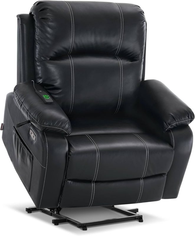 Power Lift Recliner with White Contrast Stitching and USB Port