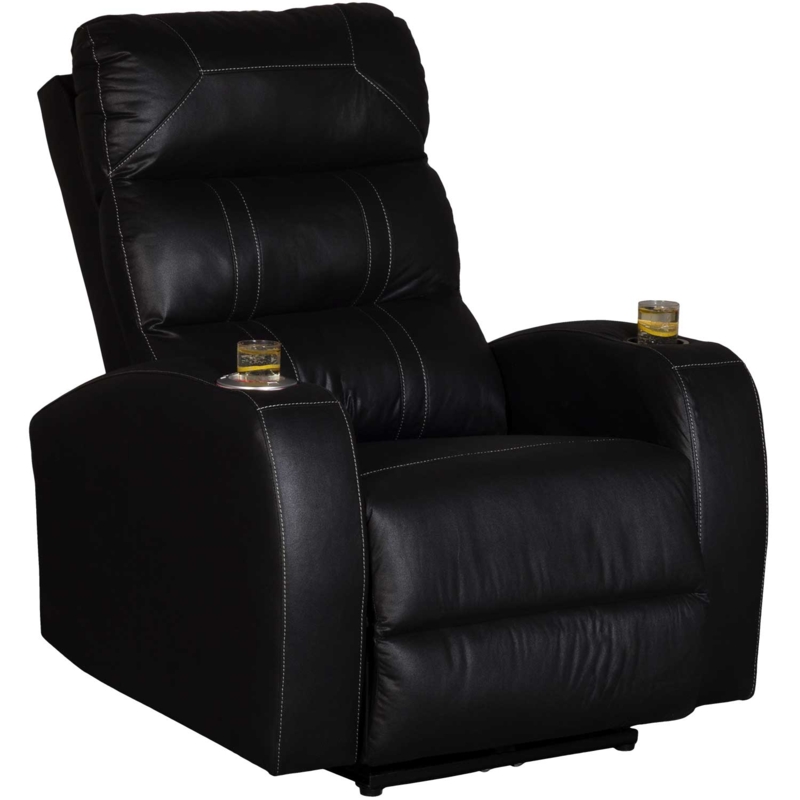 Power Recliner Black Leather Contrast Stitch Theater Seat