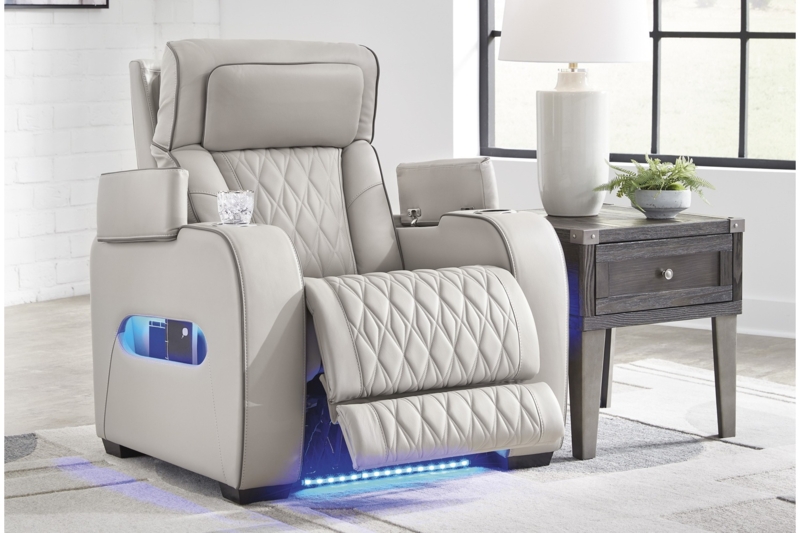 Power Recliner Blue LED Accents with Diamond Quilted Back