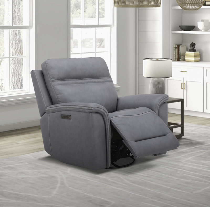 Power Recliner Chair Blue Gray Upholstery Contrast Cross Stitching Glider
