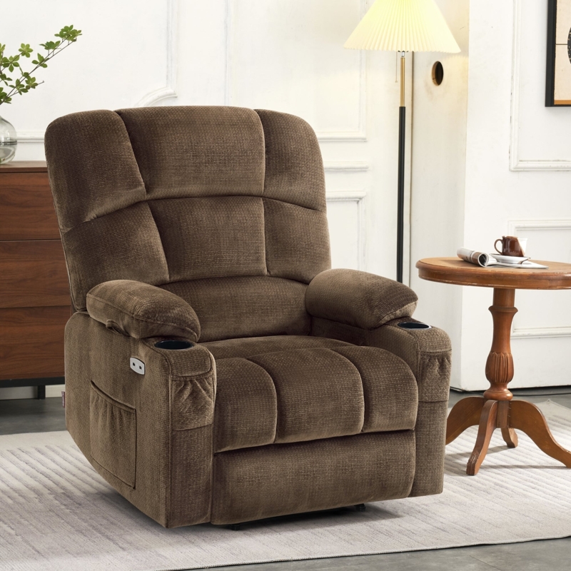 Power Recliner Chair in Ribbed Fabric with Cup Holders and USB Port