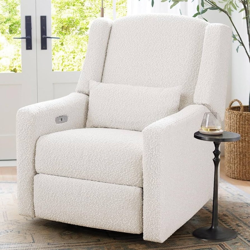 Power Recliner Chair Nubby Boucle Texture Cream Wingback