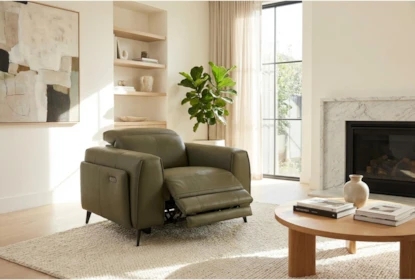 Power Recliner Chair Olive Green Leather Like Zero Gravity
