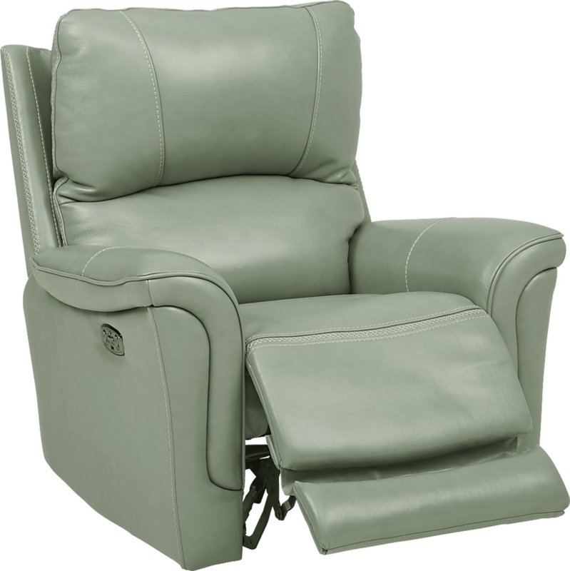 Power Recliner Chair Sage Green Contrast Stitching Triple Power Function