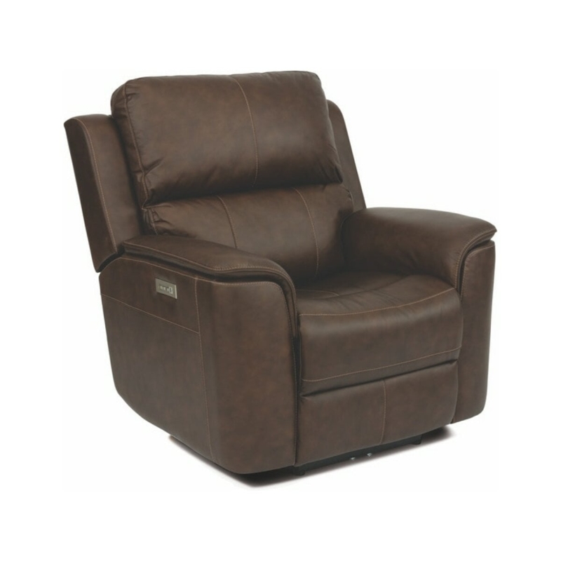 Power Recliner Chair with Padded Track Arms in Dark Brown Leather-look
