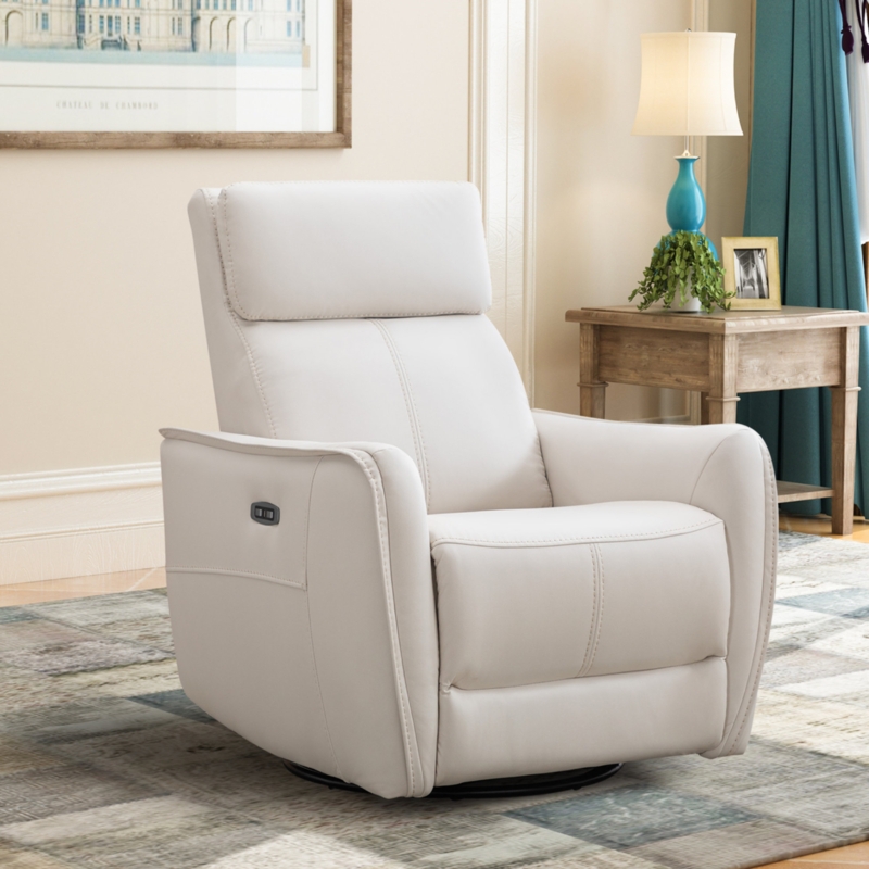 Power Recliner Chair with USB Port and Ivory Leather Like Upholstery