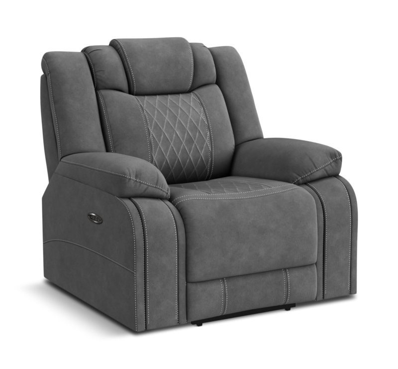 Power Recliner, Charcoal Gray, Diamond Quilting, Pillow Top Arms