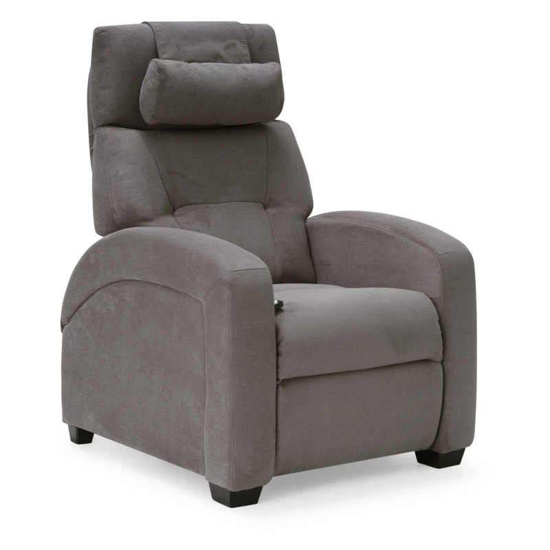 Power Recliner Charcoal Grey Adjustable Headrest Curved Arms