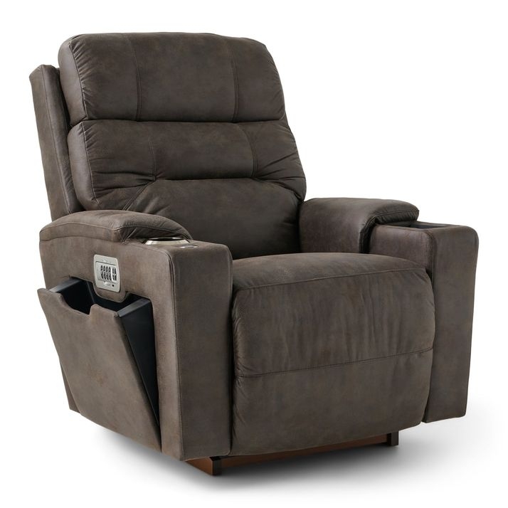 Power Recliner, Charcoal Grey, Integrated Cup Holders, Side Storage Pocket