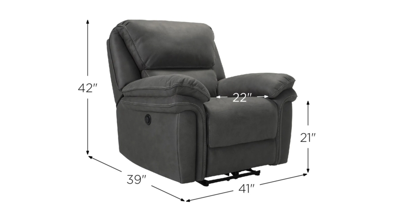 Power Recliner Charcoal Microfiber Contrast Stitching Pillow Top Arms