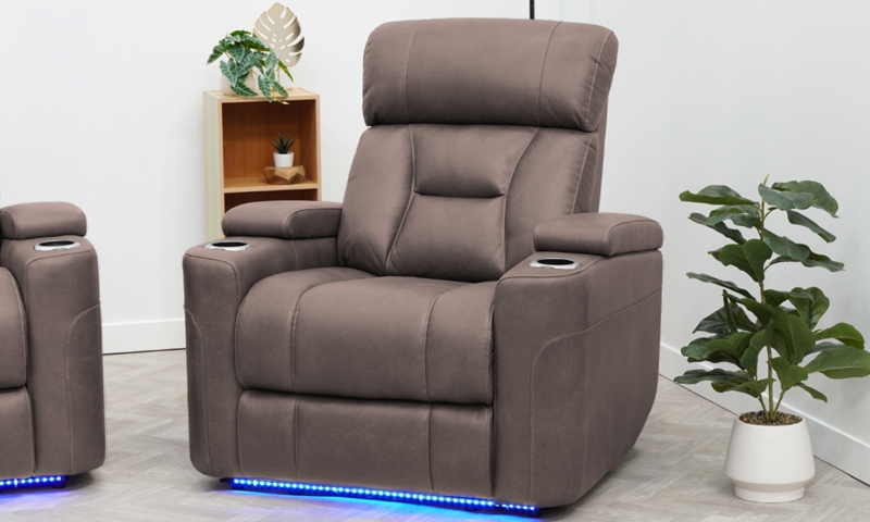 Power Recliner Cocoa LED Base Lighting Integrated Cup Holders Tech