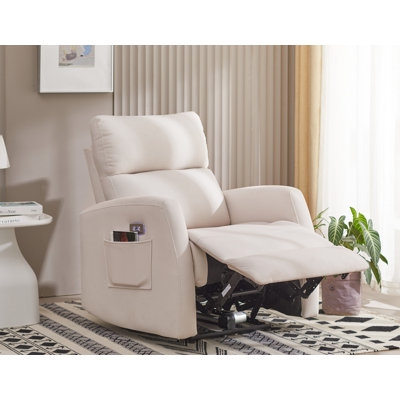Power Recliner Cream Upholstery with Side Pocket and USB Port