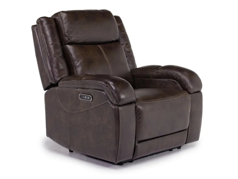 Power Recliner Dark Brown Leather-Like with Padded Armrests Sturdy