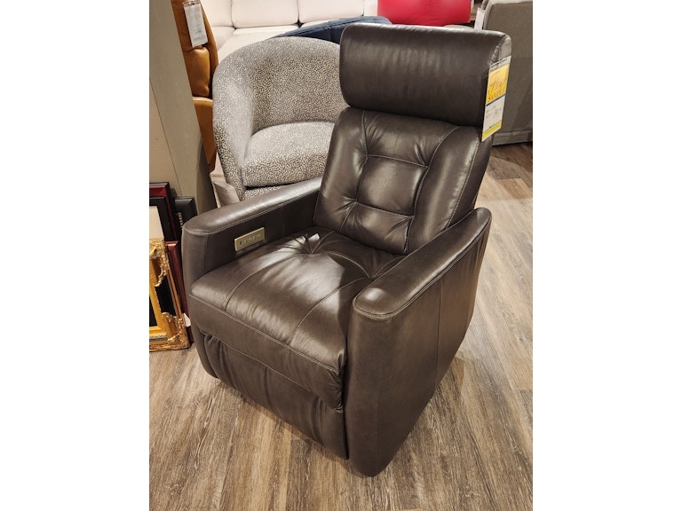 Power Recliner Dark Charcoal Leather Like Adjustable Headrest