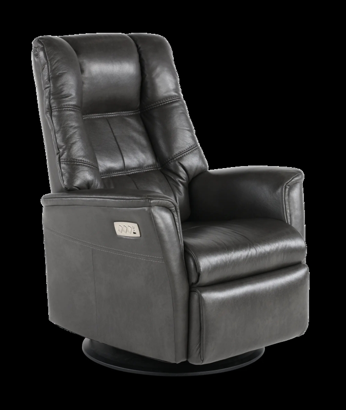 Power Recliner Dark Gray Leather Look Swivel Glider Chair Controls