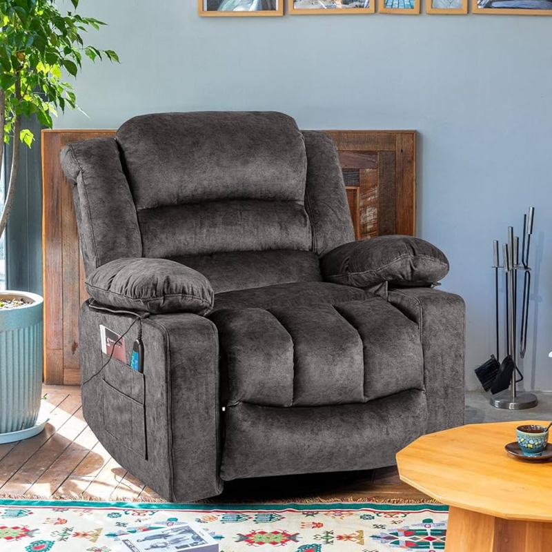Power Recliner Dark Gray Tiered Backrest Integrated Remote