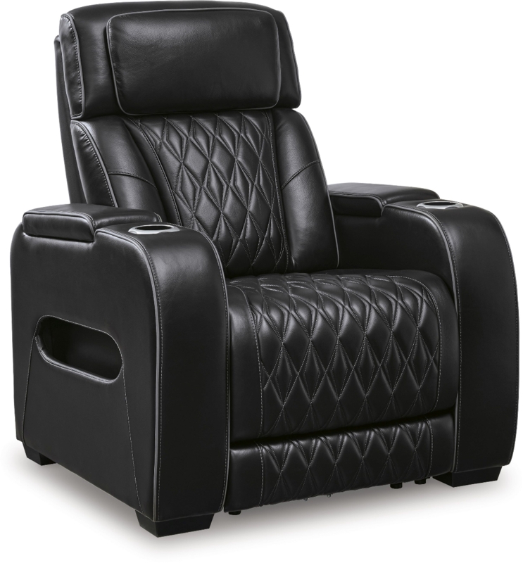 Power Recliner Diamond Quilted Leather-Like Side Storage