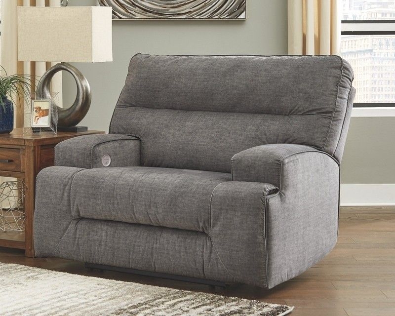 Power Recliner Extra Wide Seat Charcoal Woven Fabric Contemporary