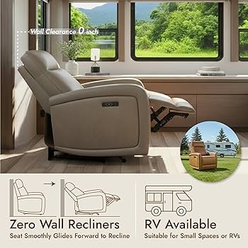 Power Recliner Grey Adjustable Headrest RV Wall Hugger Chair